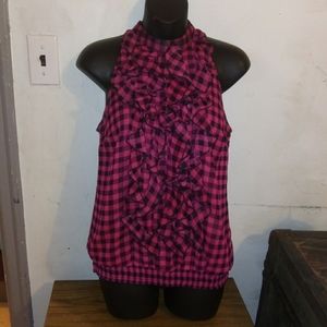Xhilaration bright pink black checkered ruffle top